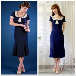 Vintage Miusol Navy Dress With Polka Dot Detail